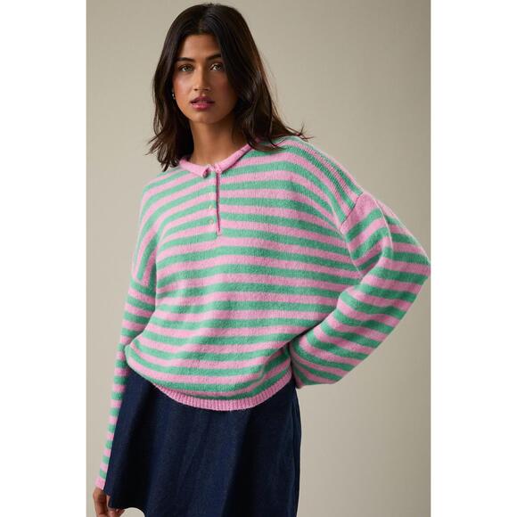 LE LIS Sweaters - NEW LE LIS stripe half button sweater in pink mint stripe